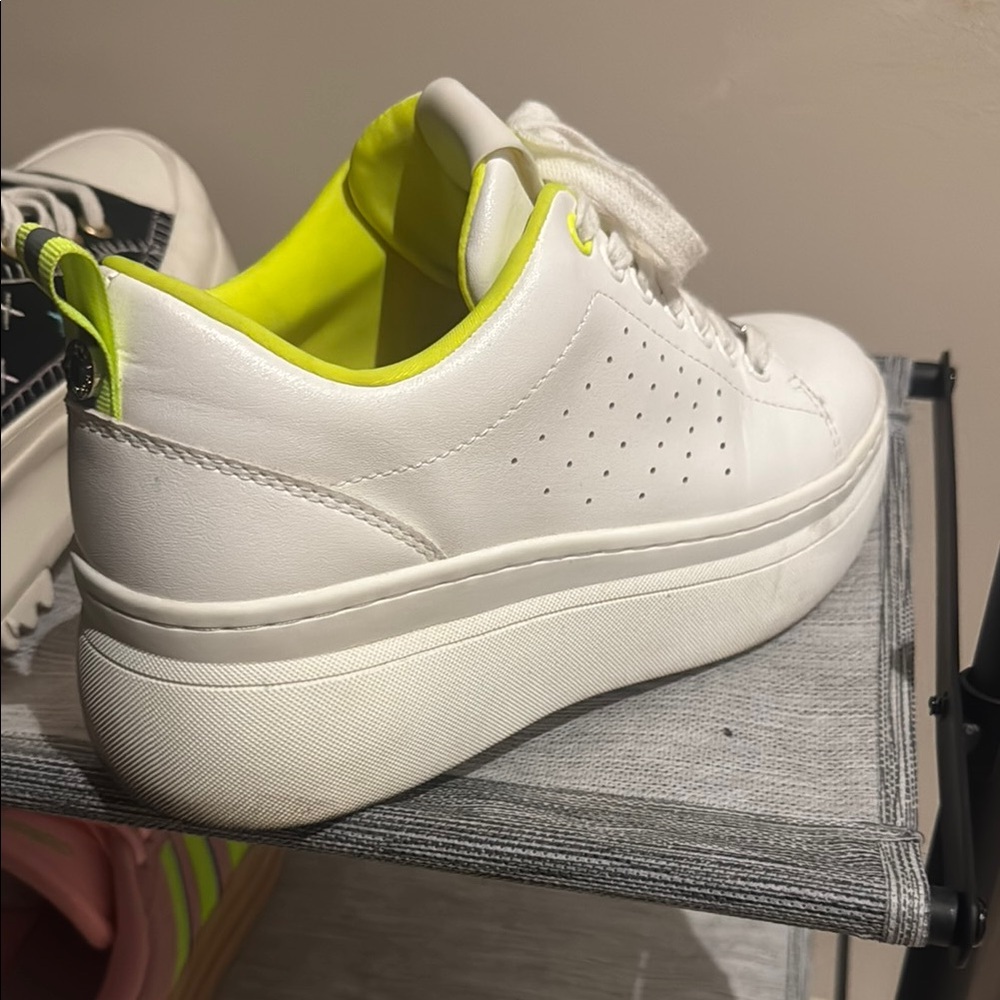 Steve Madden White and Green Platform Sneakers